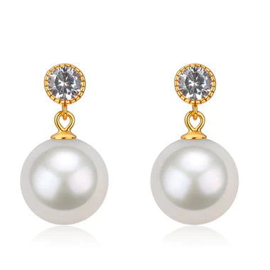 Edison Pearl Zirconia Stud Earrings- 18K Gold Vermeil